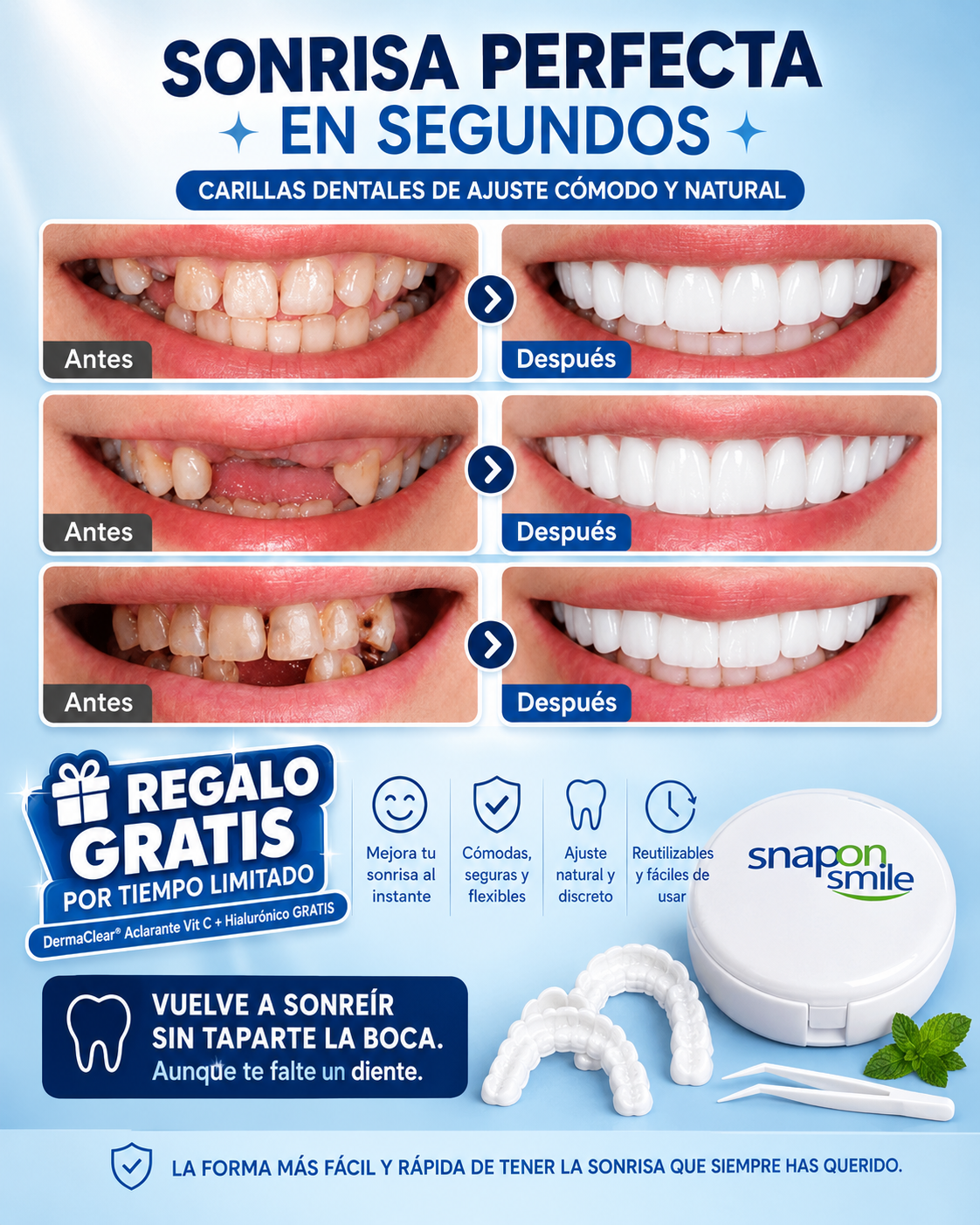 SnapOn Smile® Chile - Vuelve a Sonreír Sin Taparte la Boca en 60 Segundos